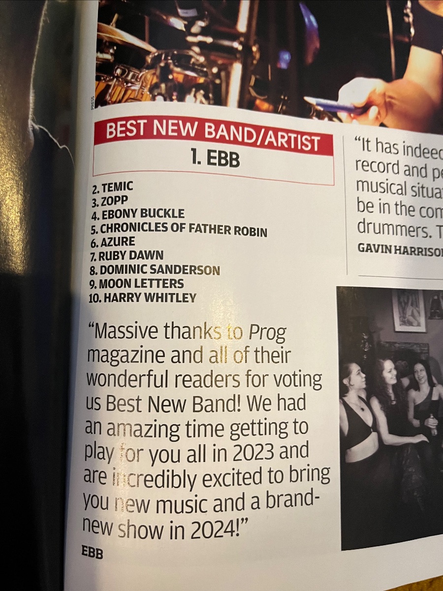 Prog Magazine Poll Best New Band with  Ebony Buckle